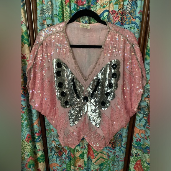 Vintage silk and sequins butterfly top - Picture 6 of 10